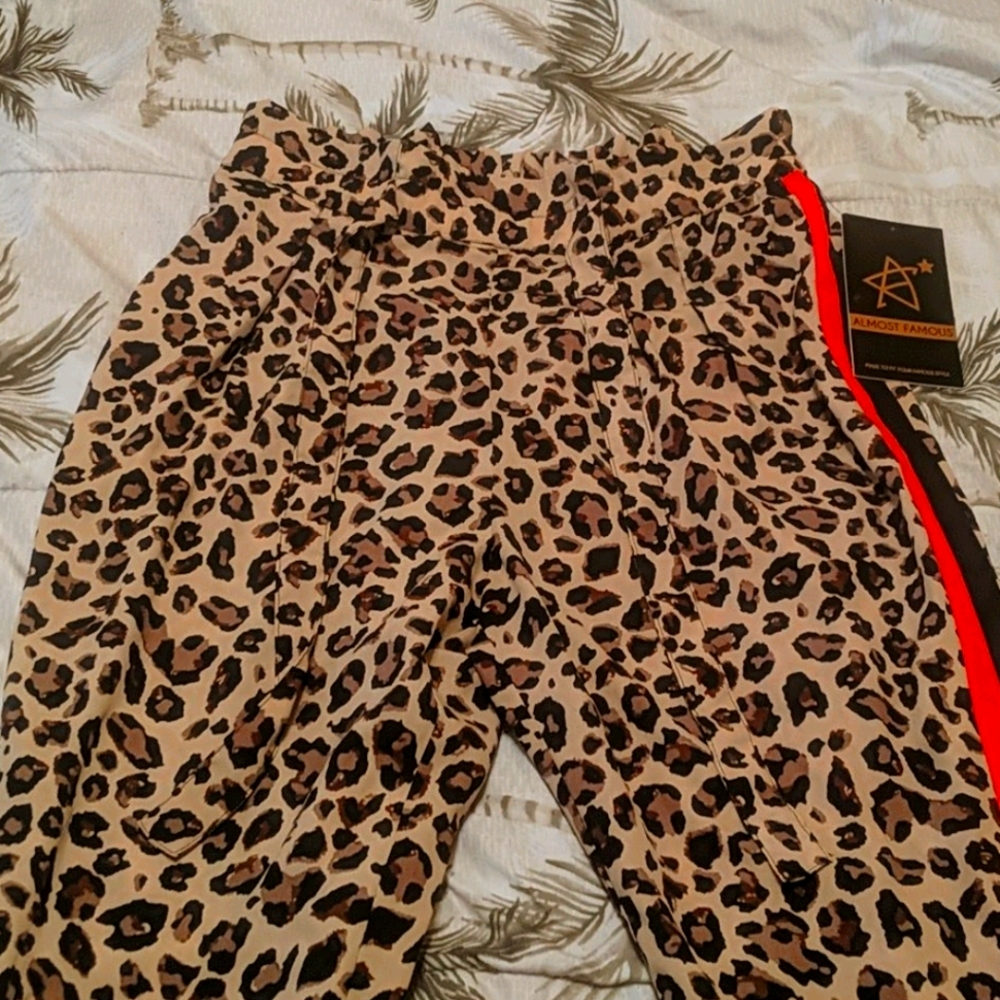 Almost Famous Leopard Print Striped Jogger Pants